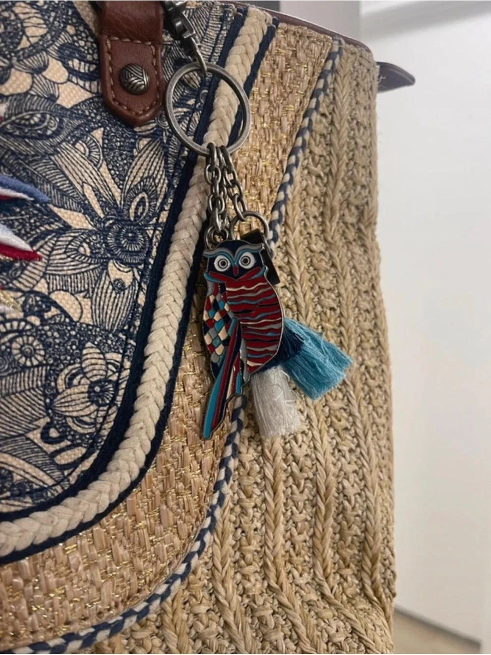 Sakroots Straw Tote with Multicolor Sunflower Embroidery Charm included